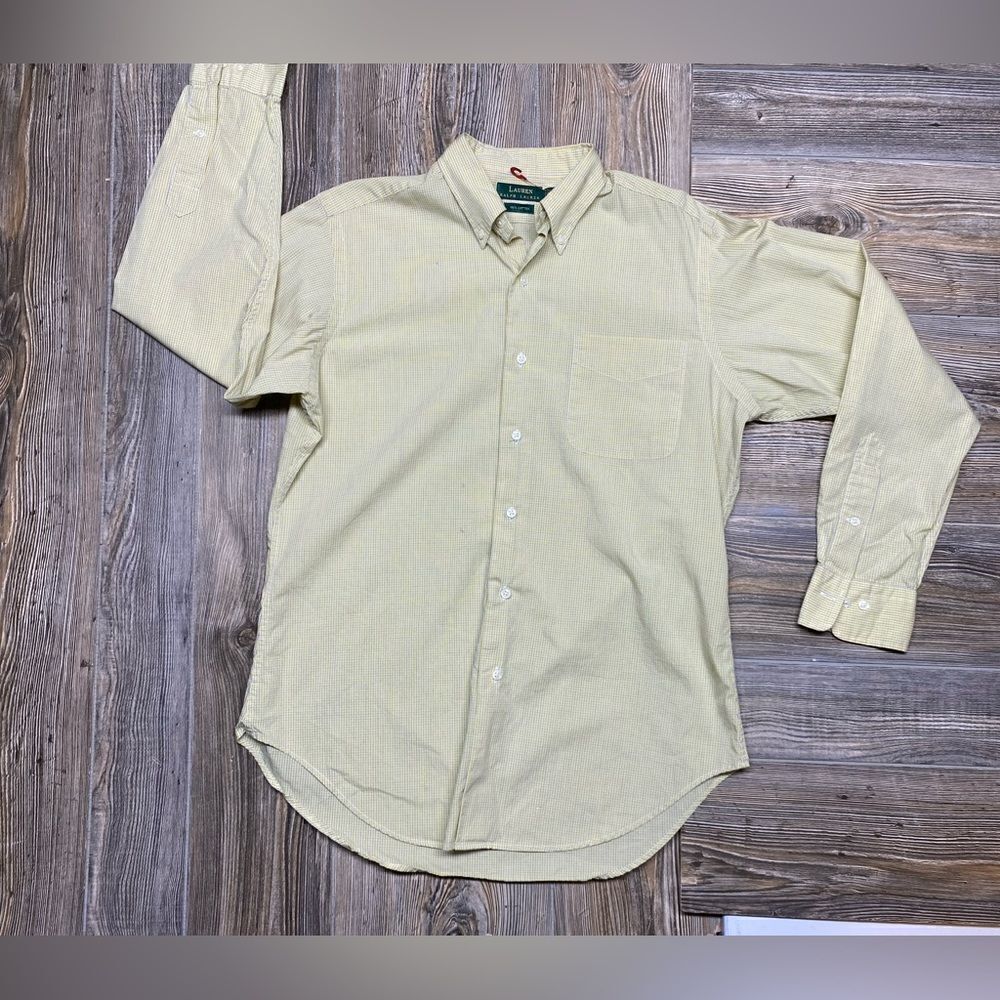 Ralph Lauren Mens Dress Shirt Yellow Blue Stripped, 15 1/2-32/33